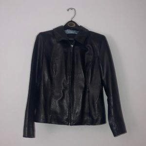 LambSkin-Leather Zip-Up Jacket